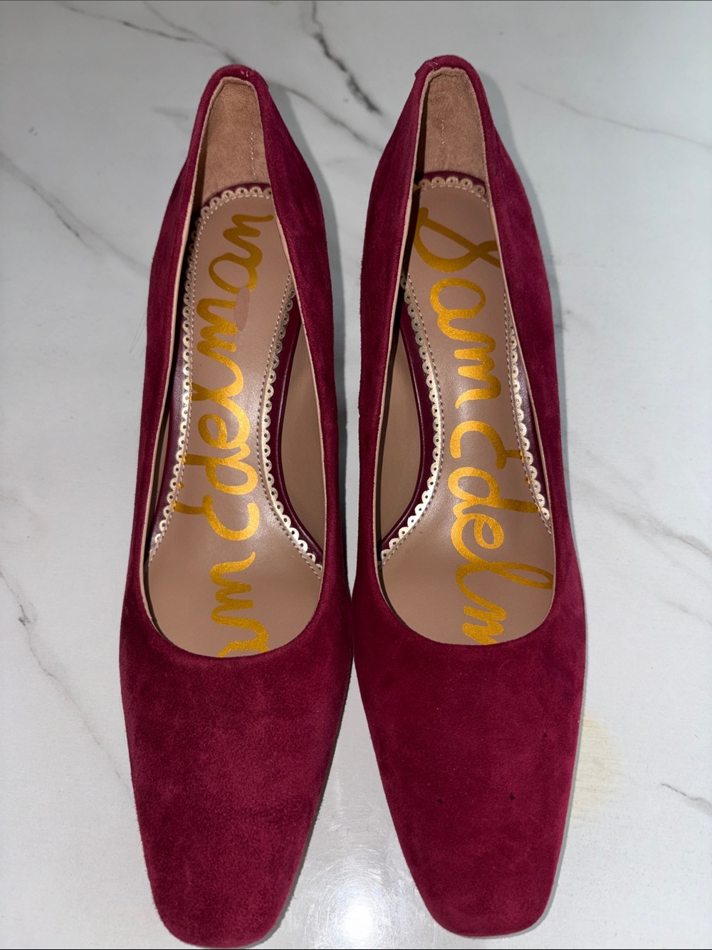 Sam Edelman Burgundy Suede Square-Toe Pumps (READ DESCRIPTION)